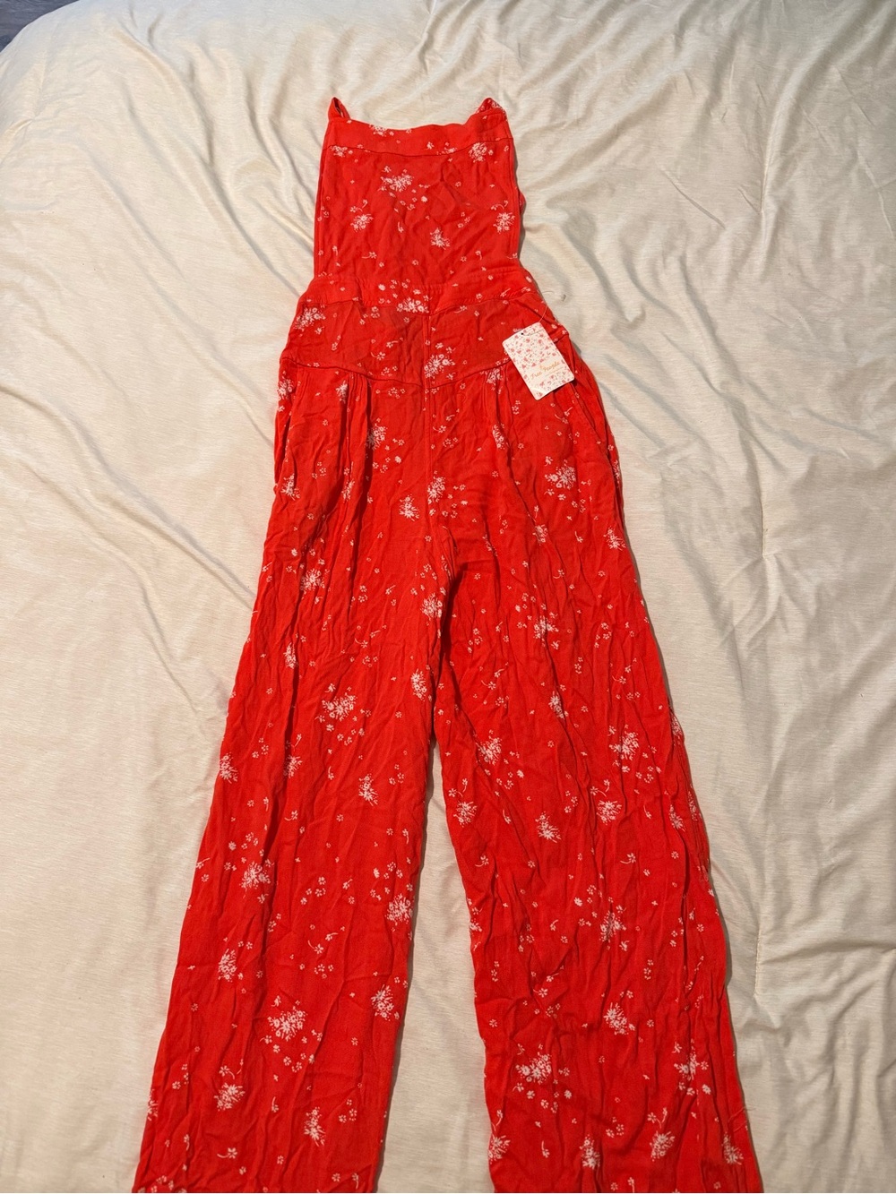 Free People Red Floral Wide-Leg Jumpsuit